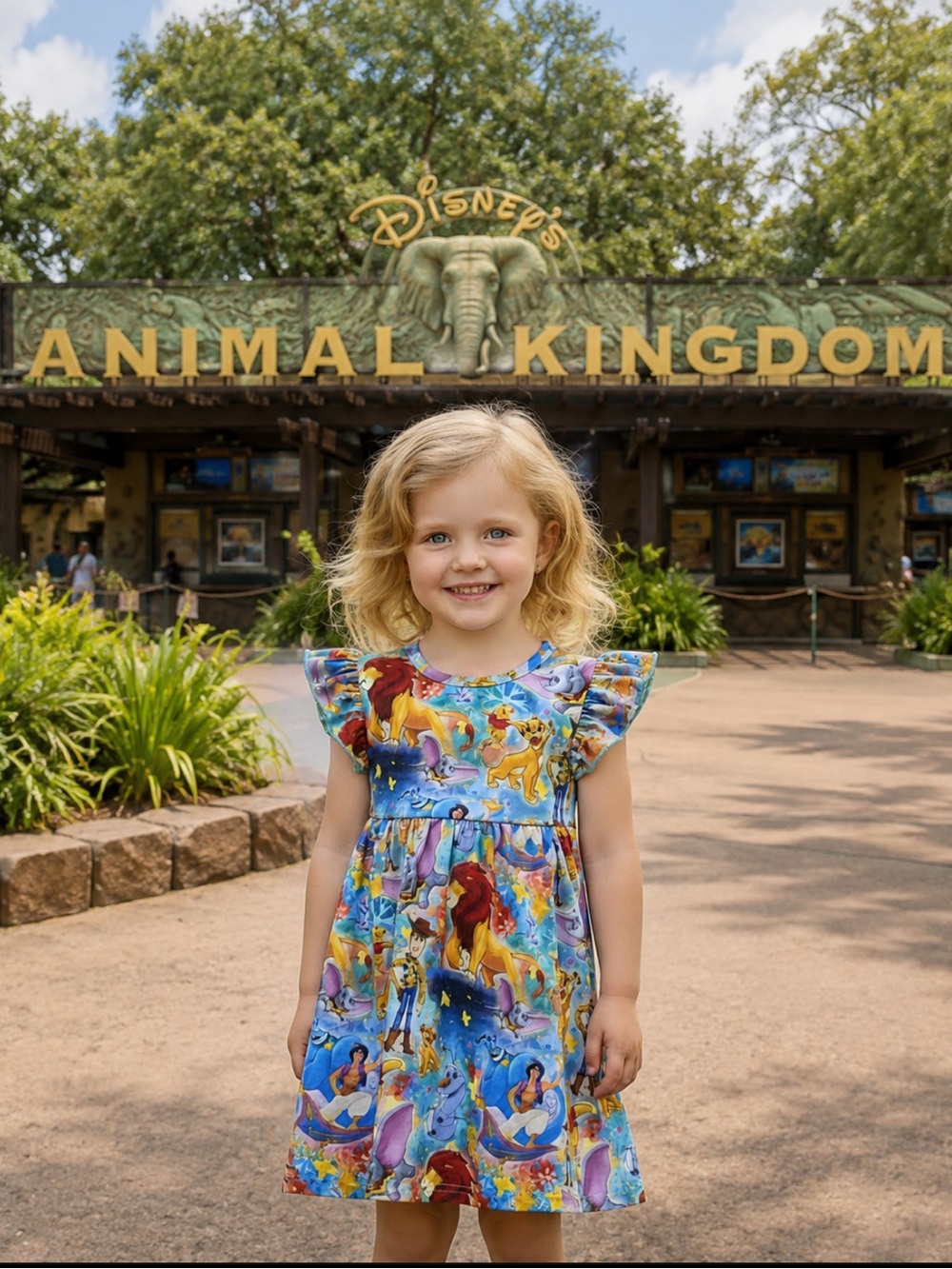 New Boutique Girls Disney Mash Up Print Dress Animal Kingdom Lion King Toy Story